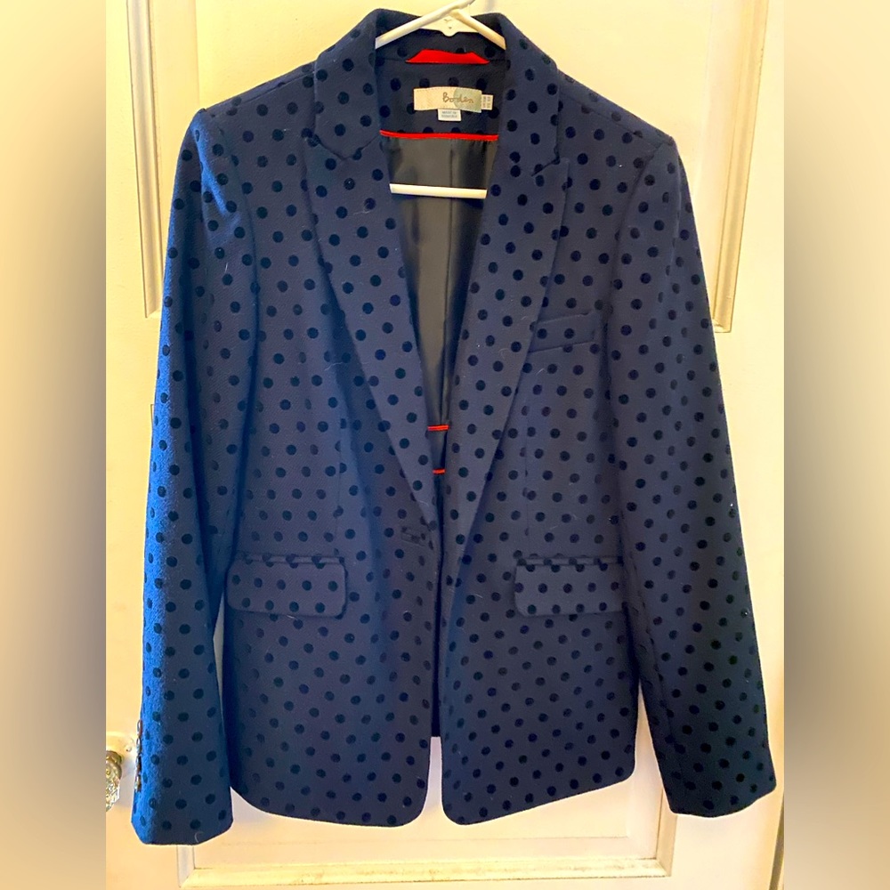 Boden jackets navy wool polar dot blazer NWOT